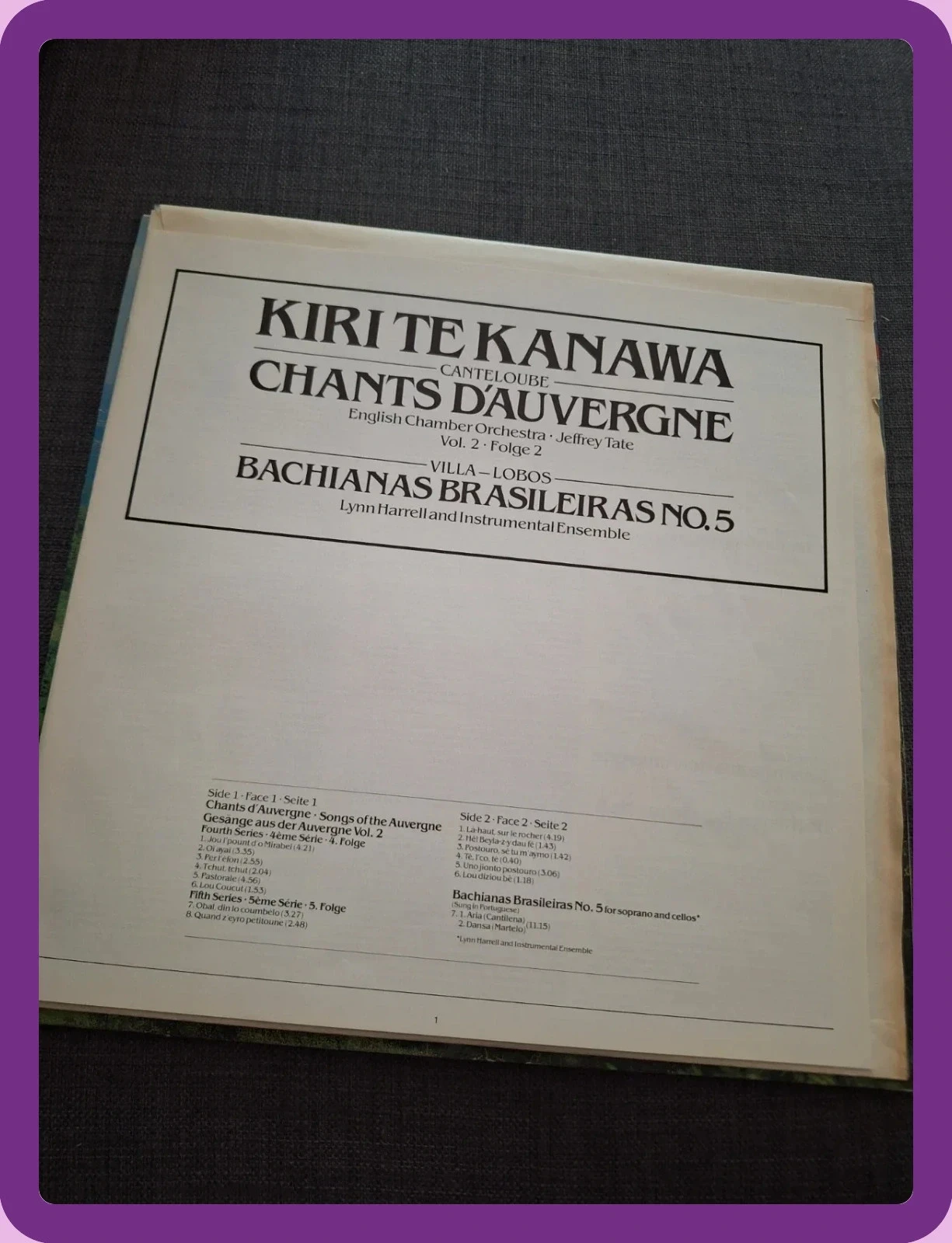 Vinyl 33T Kiri Te Kanawa Chants d Auvergne Vol 2 Decca 1984 – photo 3
